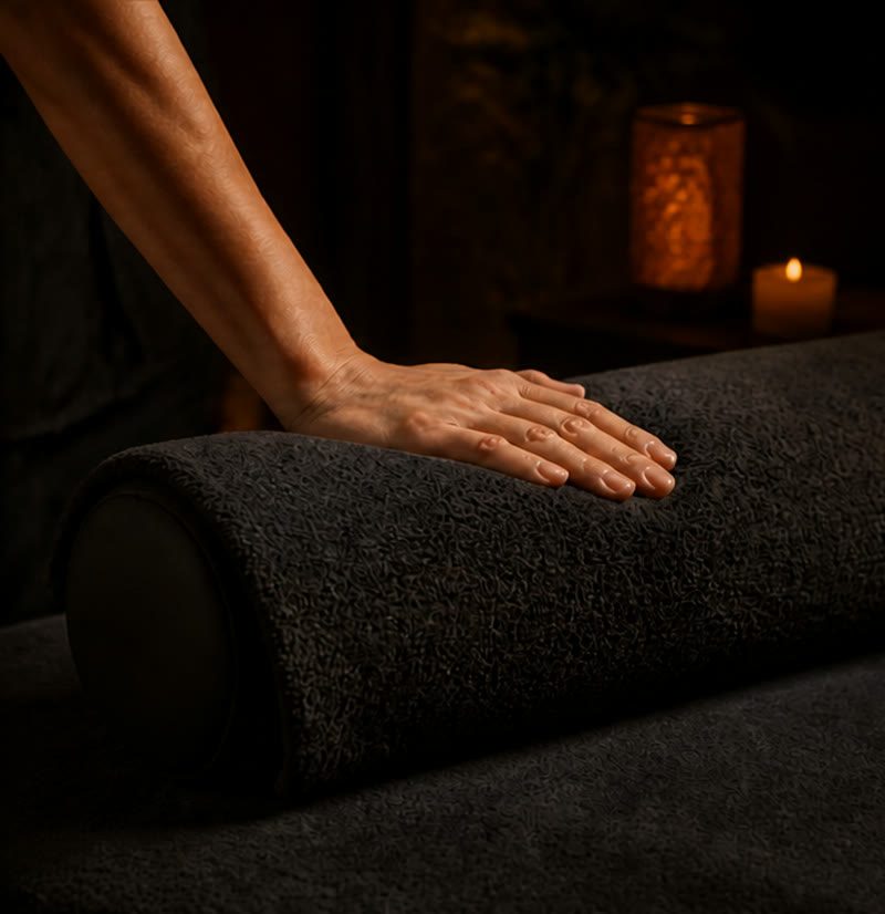 Balinese massage setup with oil and folded towels at Ijen Spa