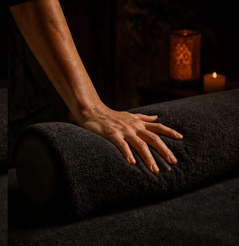 Coconut, frangipani and sandalwood oils for a Balinese massage table