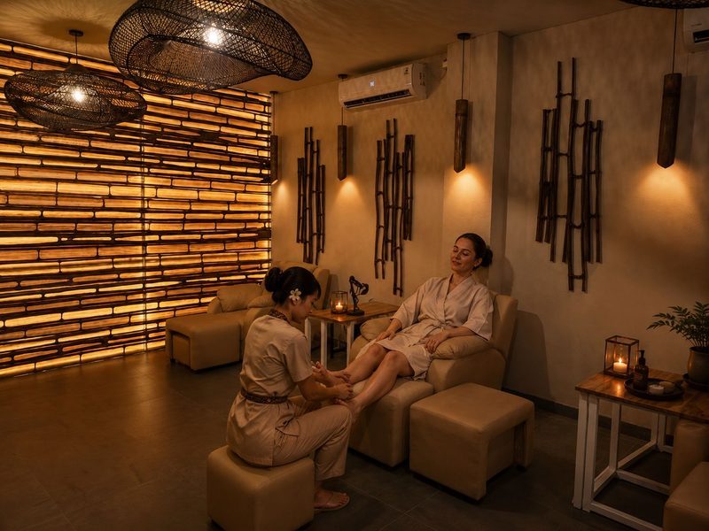Face Acupressure with fingertip pressure at the temple and brow
