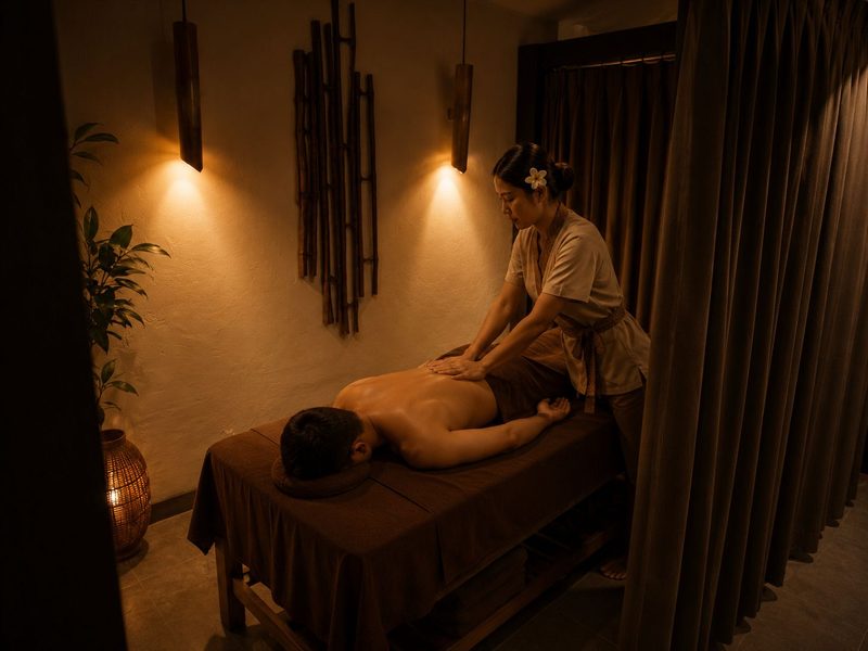 Candlelit treatment room at Ijen Spa